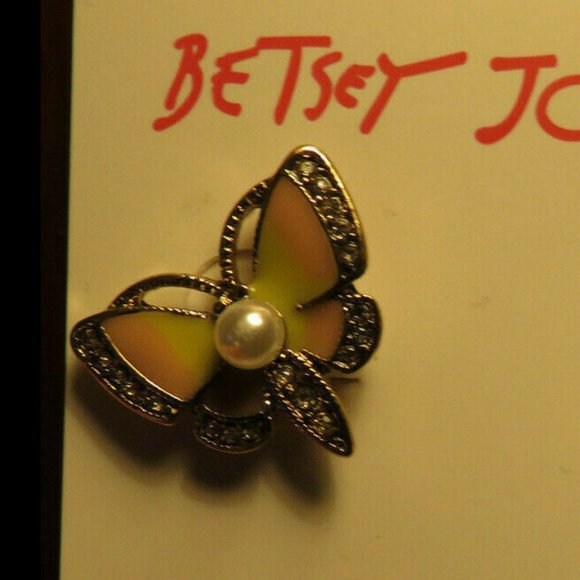 Betsey Johnson Butterfly Faux Pearl And CZ Earrings, NWT - Picture 8 of 9